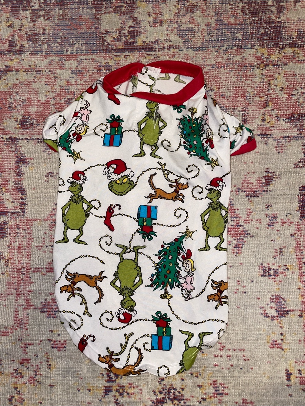 Dog Holiday Grinch Short Sleeve Pajama Romper - Red Trim Medium